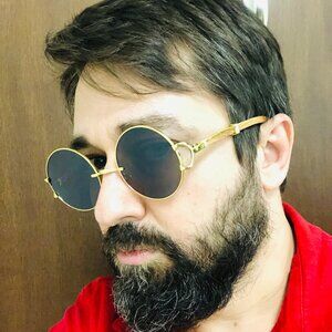 Round Dark Brown‎ Lens Men Sunglasses Gold Frame Hip Hop Style Street Wear Rapp